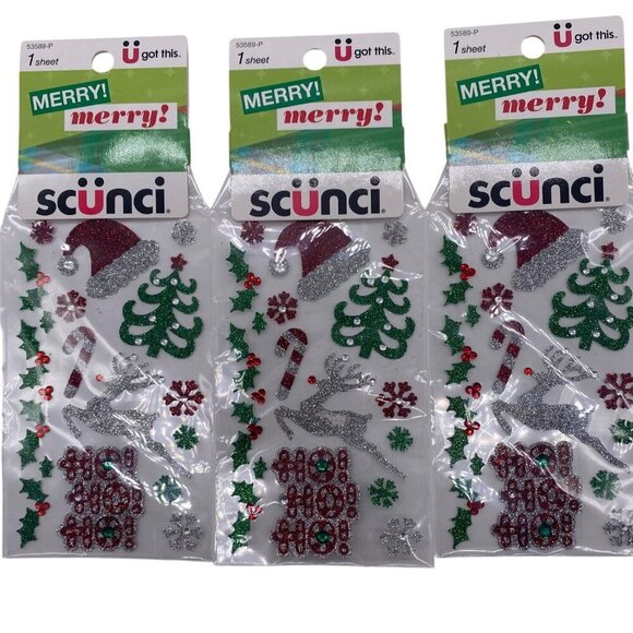 Lot of 3 Scunci U Got This Christmas Stickers 53589P Glittery Holiday Designs - Picture 4 of 7
